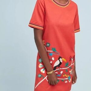 Anthropologie Corey Lynn Calter Toucan Embroidered Dress Size Small